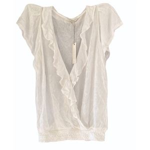 Lucky Brand ivory Surplice V Neck Blouse